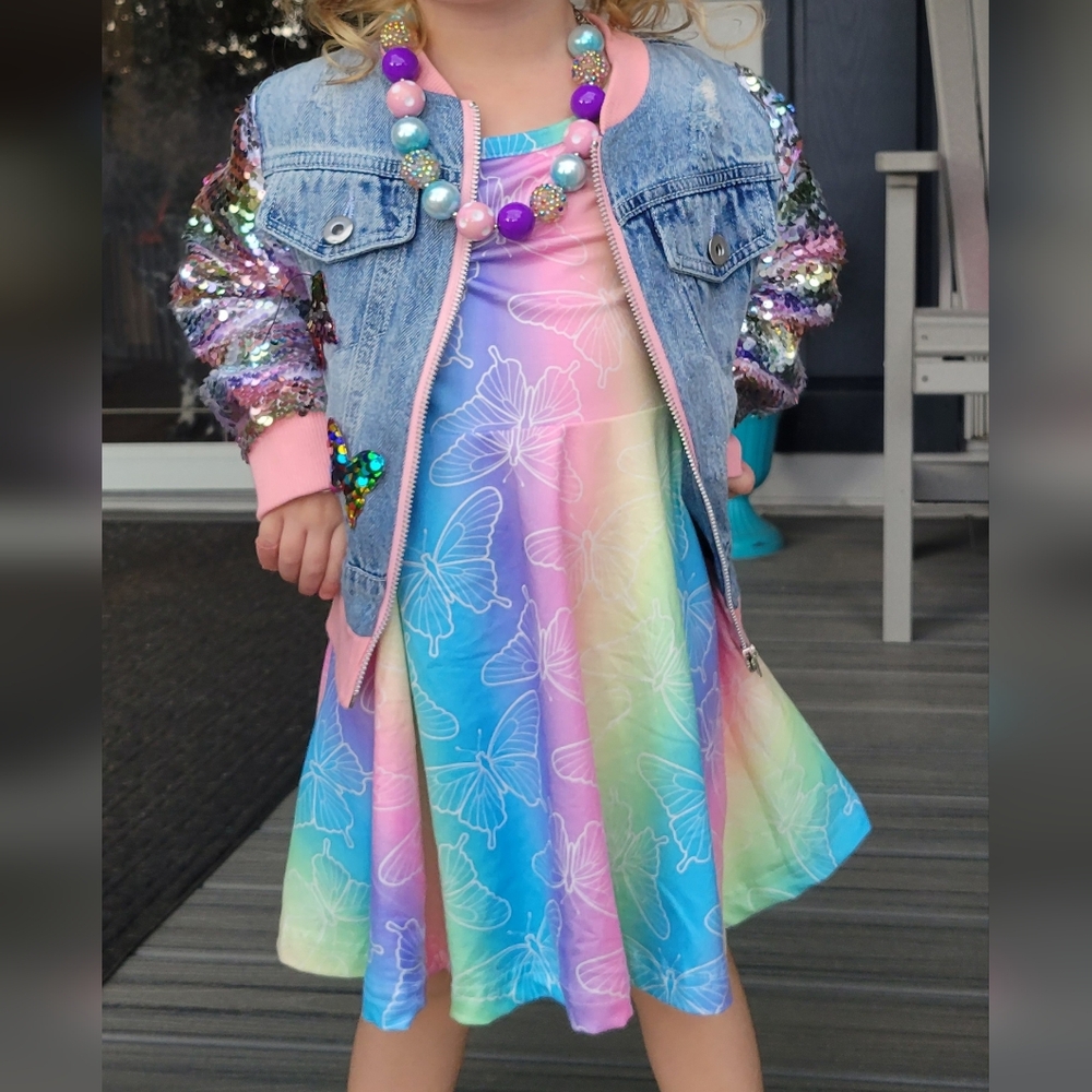 Size 3T jean jacket and butterfly dress